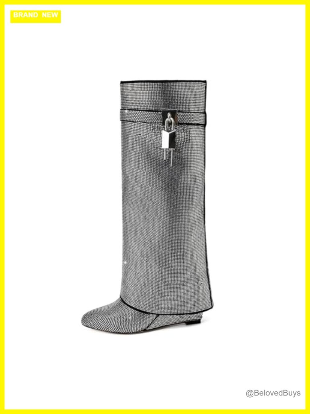 Suede Knee High Boots Pointed Toe Wedge Heel Rhinestone